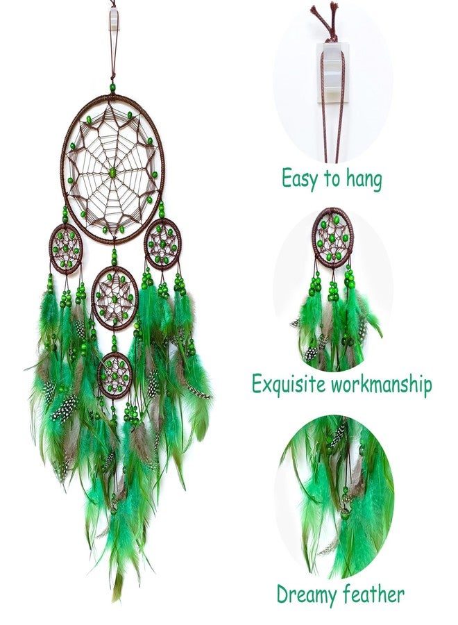 SOYUZU Large Dream Catcher Wall Decor Green Dream Catchers with Wooden Bead Handmade Feather Dreamcatcher Wall Hanging Ornament for Bedroom Living Room Home Decor - Image 3